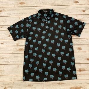 Bad Birdie Polo Shirt Mens Blue Leopard Head All Over Print Stretch Golf XL